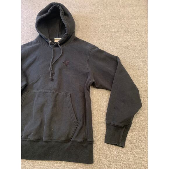 Champion Men Medium Black Reverse Weave Hoodie Sweatshirt - Picture 13 of 14